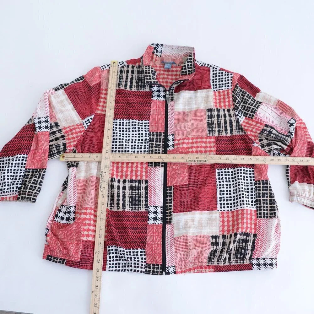 Vintage 90's Koret Sport Red & Black Patchwork Zip Windbreaker Bomber Jacket 26W